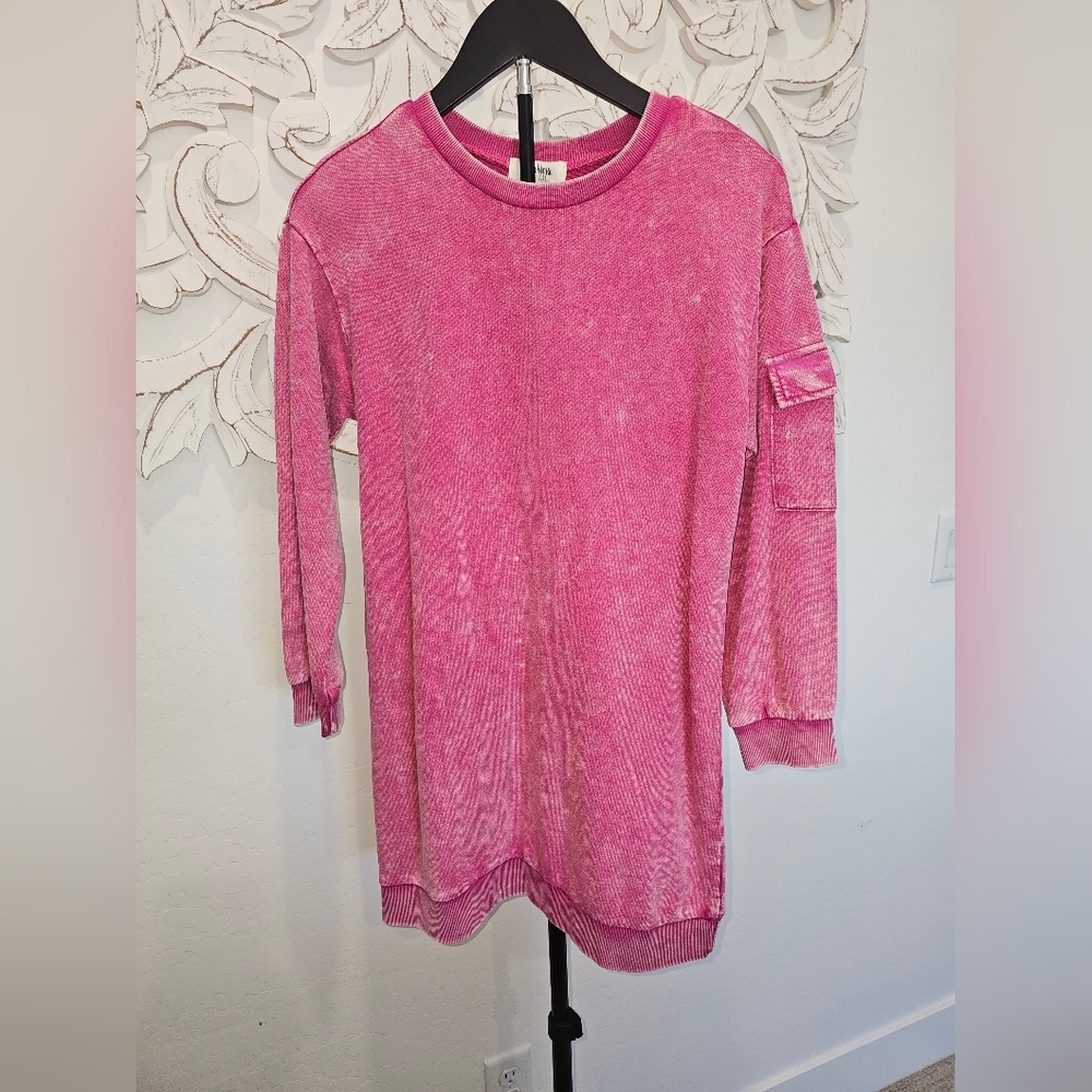 NWT Speechless Hot Pink Crew Neck Dress or Long Sweatshirt. Cotton Size Girls LG